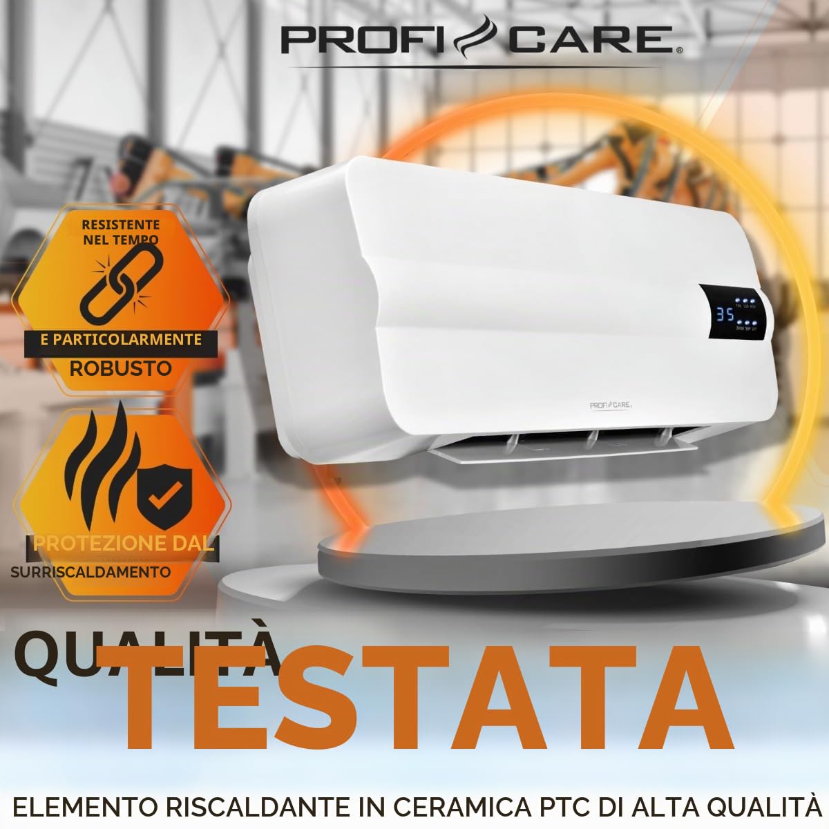 ProfiCare® Termoventilatore da parete con rilevamento aperto, radiatore fino a 60 mq, riscaldamento elettrico per montaggio a parete, con materiale di montaggio, riscaldamento con cavo da 1,5 m,