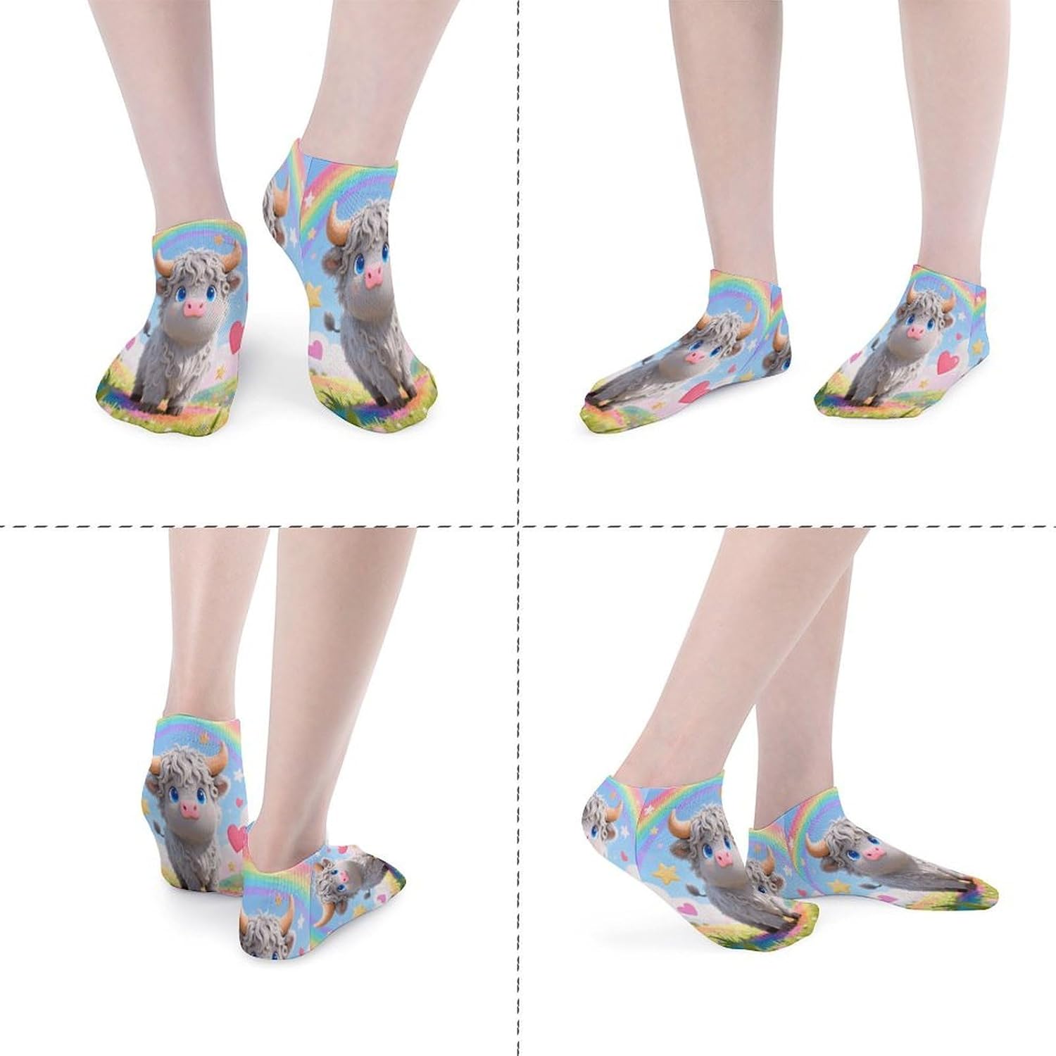 Highland Cow Crew Sock for Men Women Funny Novelty Socks Athletic Ankle Socks Comfort Soft Low Cut Tab Sock 5 Pairs
