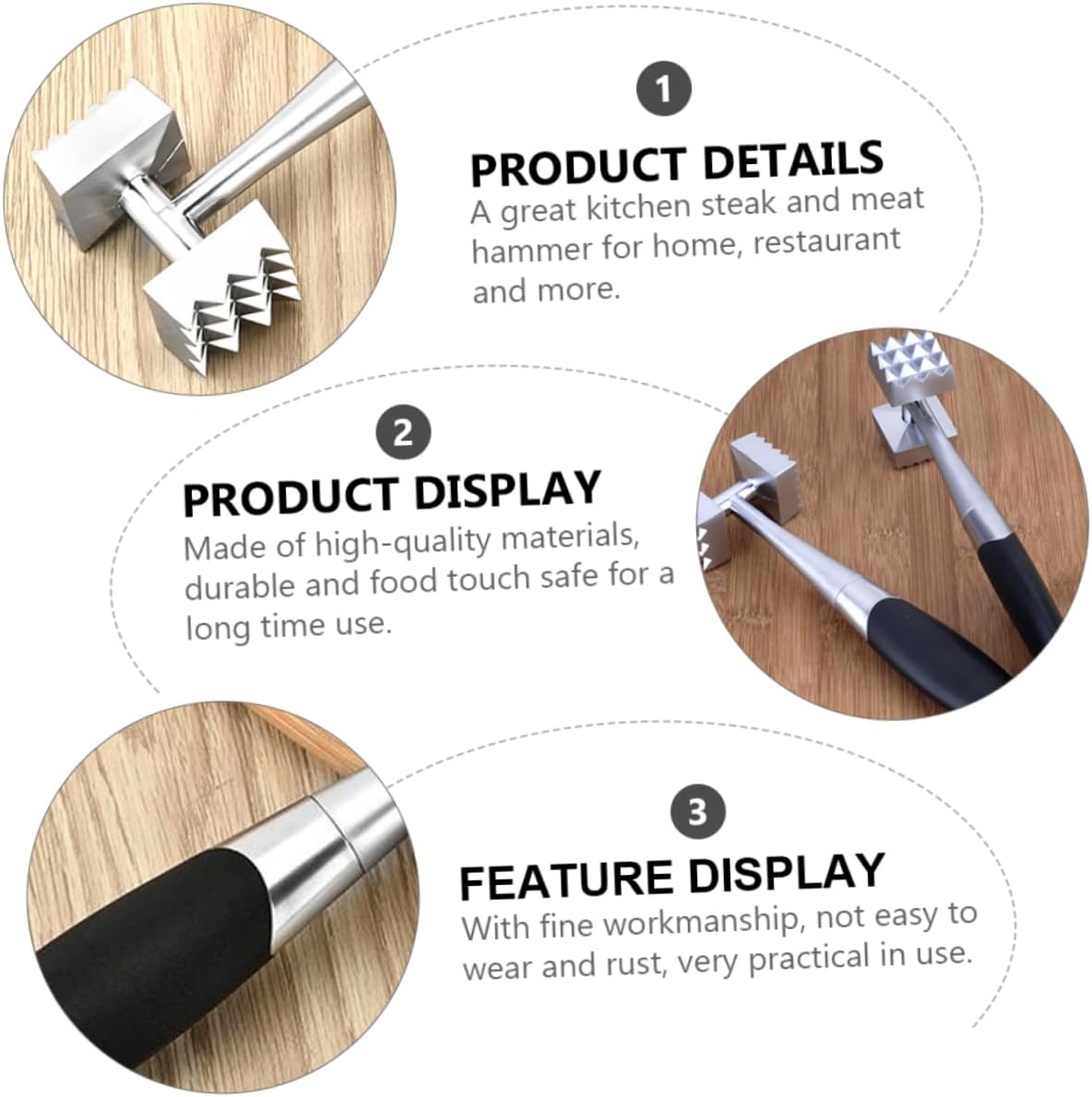 Double Sided Meat Tenderizer Mallet Tool Zinc Alloy Hammer for Loosening Meat Fibers Easy to Clean and Portable Kitchen Gadget for Tenderizing Steak and Poultry