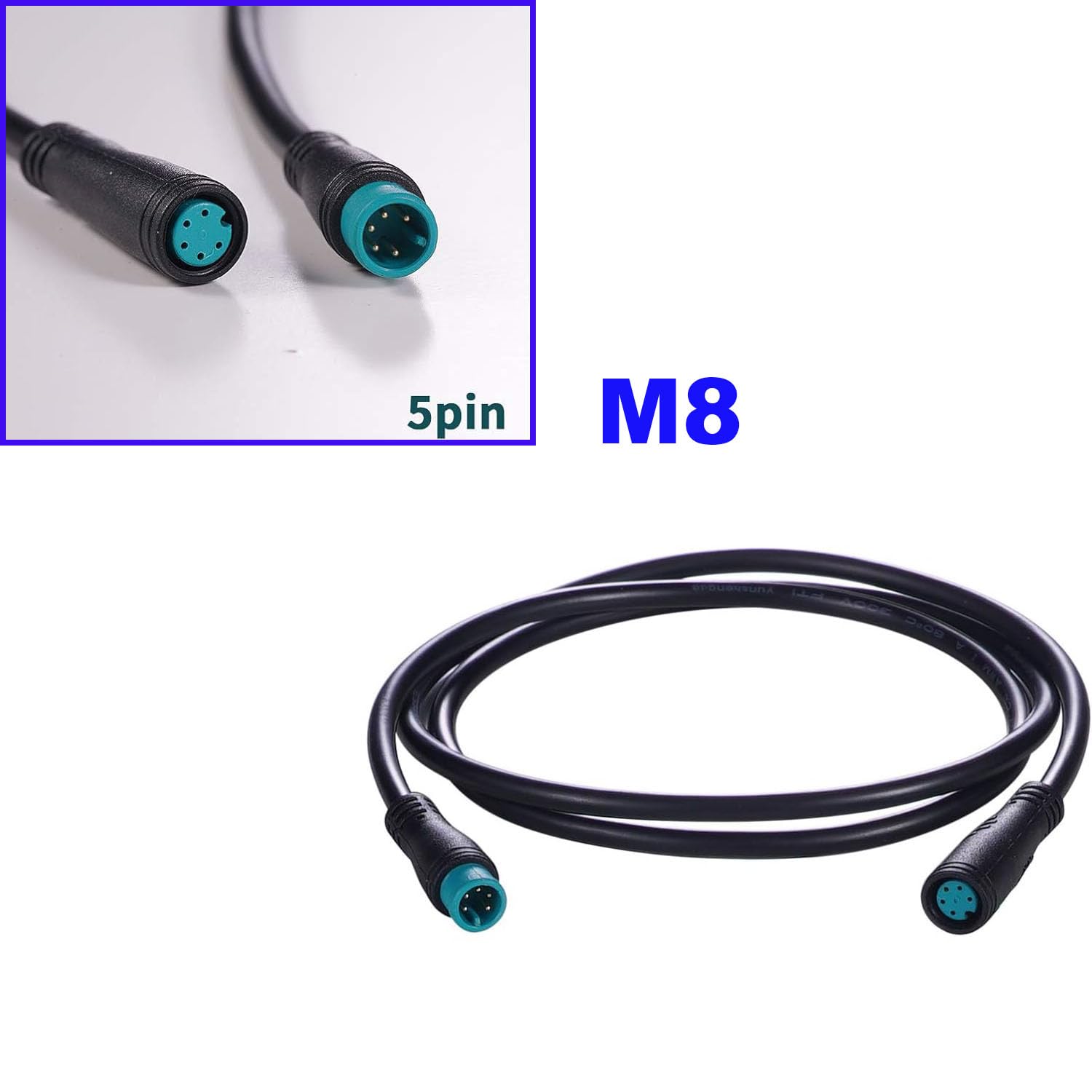 RUNCCI-YUN ebike 5-pinowy przedłużacz 5-pinowy kabel męski elektryczny do roweru elektrycznego 5-pinowe wodoodporne złącze do oświetlenia / gazu / hamulca elektrycznego - 80 cm