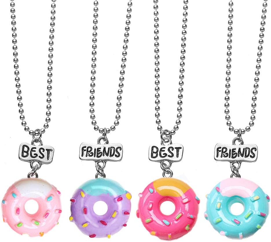 4 Packs Best Friends Pink Purple Hotpink Blue Resin Pendant BFF Tags Necklaces Gift Set