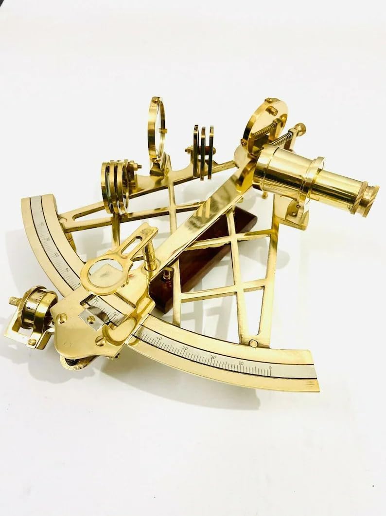 Sextant Navigation Astrolabe, Vintage Functional Brass Bronze Metal Decor, Hiking Nautical Gift