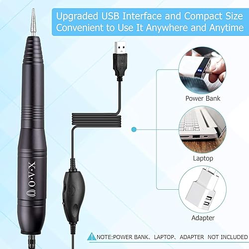 Miniatura 10 de 20000RPM USB PortaPortable Taladro de uñas eléctrico profesional de 20000 RPM USB Kit Efile para uñas acrílicas manicura y pedicura pulido con 6