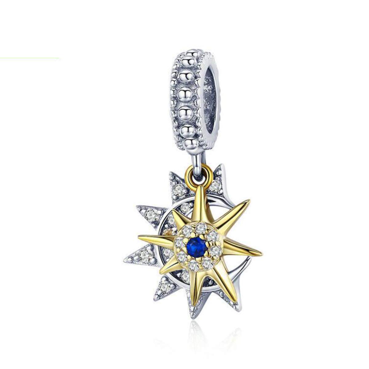 Starry Sky Moon and Star Bead Charm for Charms Bracelet Necklace 925 Sterling Silver I Love You to The Moon and Back Charm for Bracelets (Star Dangle Charm)