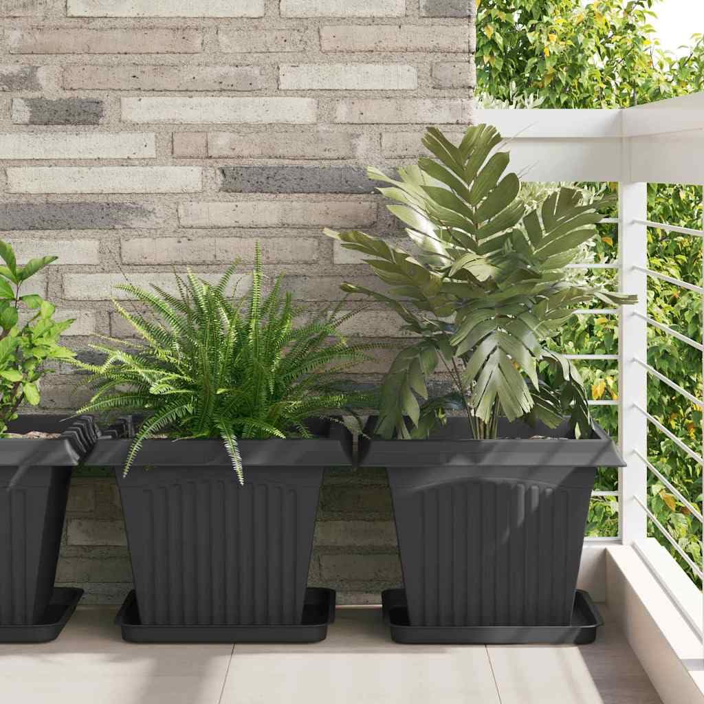 Quadratisches Blumentablett 6er Set Schwarz 36 x 36 x 2,5 cm langlebig wetterfest für Balkon Garten Terrasse Indoor Outdoor Pflanzenpflege