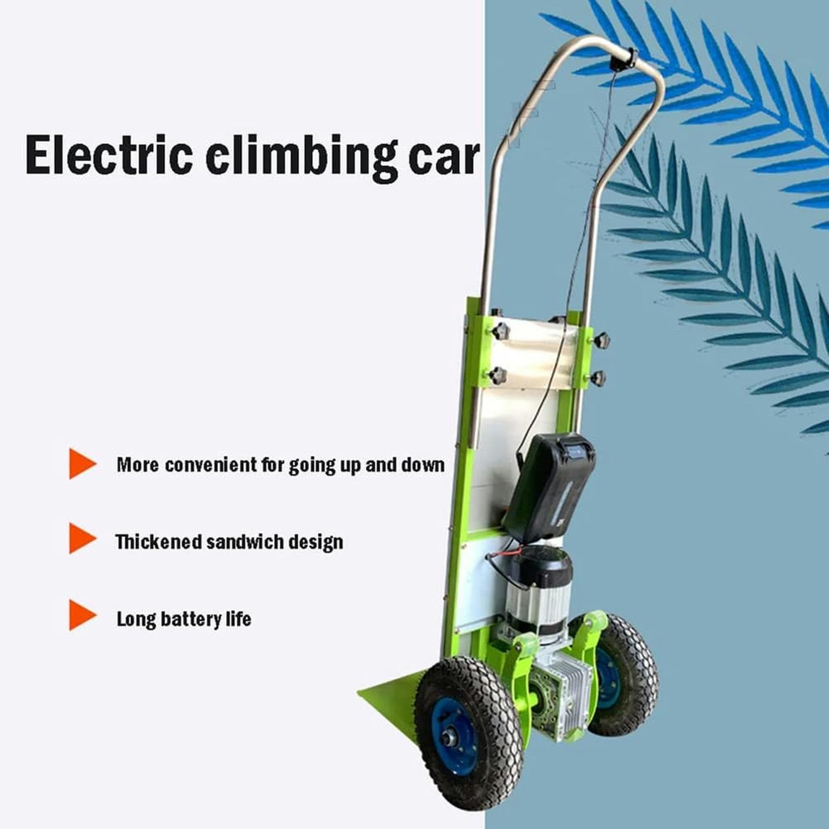 Carrello montascale elettrico, carrello a mano facile da usare su e giù per le scale con carico 200 kg, carrello salva manodopera con batteria rimovibile da 48 V / 20 Ah, verde / 800 W