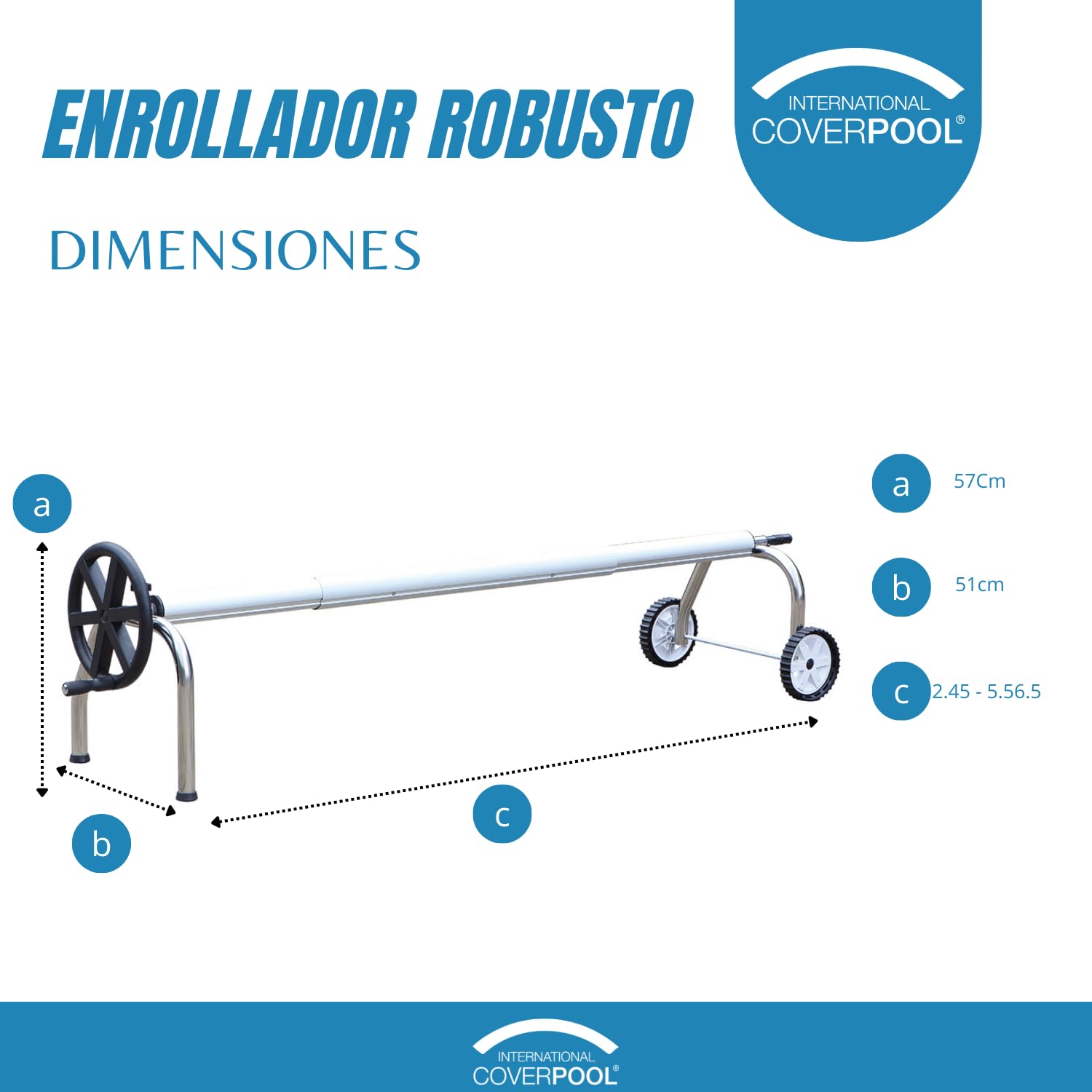 Enrouleur de Couverture de Piscine Robusto. Réglable jusqu'à 6,5m avec Tube 100mm. Grande stabilité Facile à Assembler