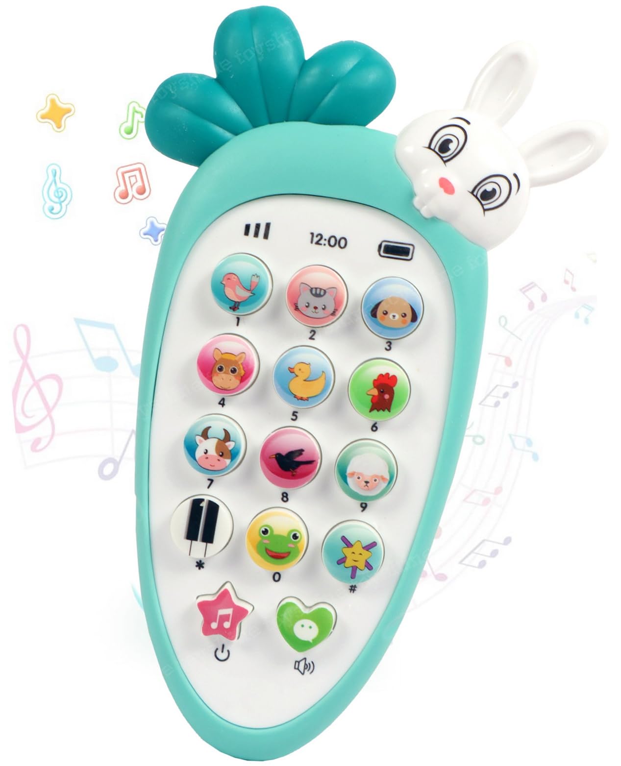 Toyshine Cell Phone Baby Toy for Toddlers and Young Children with 14 Unique Buttons and Functions Musical Melodies Animal Sounds and Number Learning Intelligent Phone Toy for Kids 4+ Green