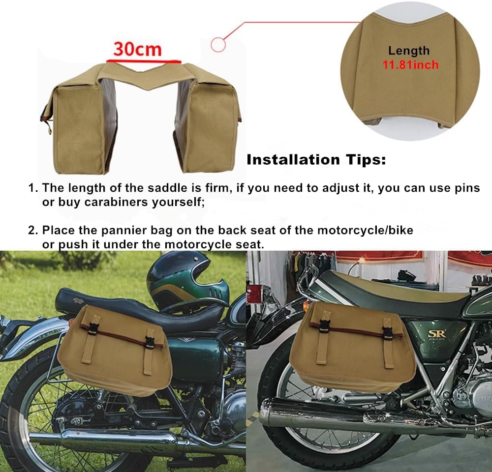 UNISTRENGH Waterproof Canvas Bike Pannier Bag Double Motorcycle Rear Seat Rack Side Bag Double Storage Saddle Bag for MTB Cycling Traveling Commuting (Tan)