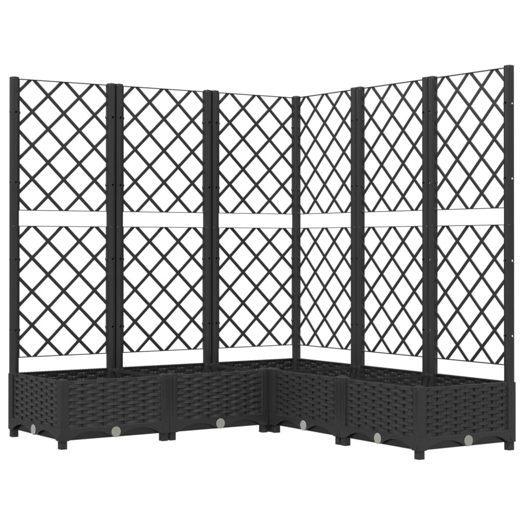 vidaXL Garden Planter with Trellis Outdoor Entrance Balcony Patio Terrace Raised Bed Flower Box Climbing Support Plant Pot Black PP — image 1