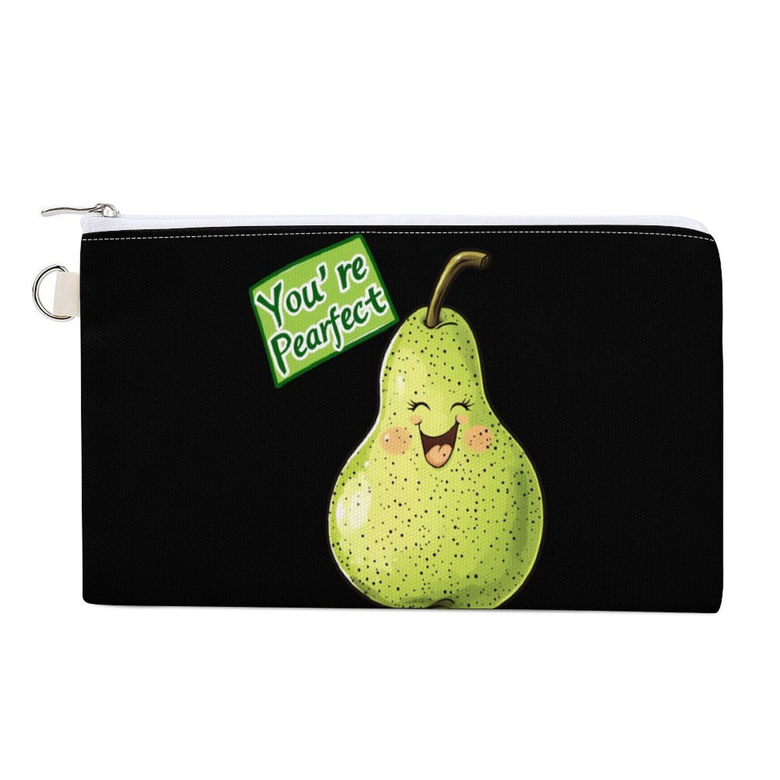 You're Pearfect Pear Coin Purse Canvas Change Pouch Portable Pocket Wallet Mini Storage Bag with Zippered Keychain
