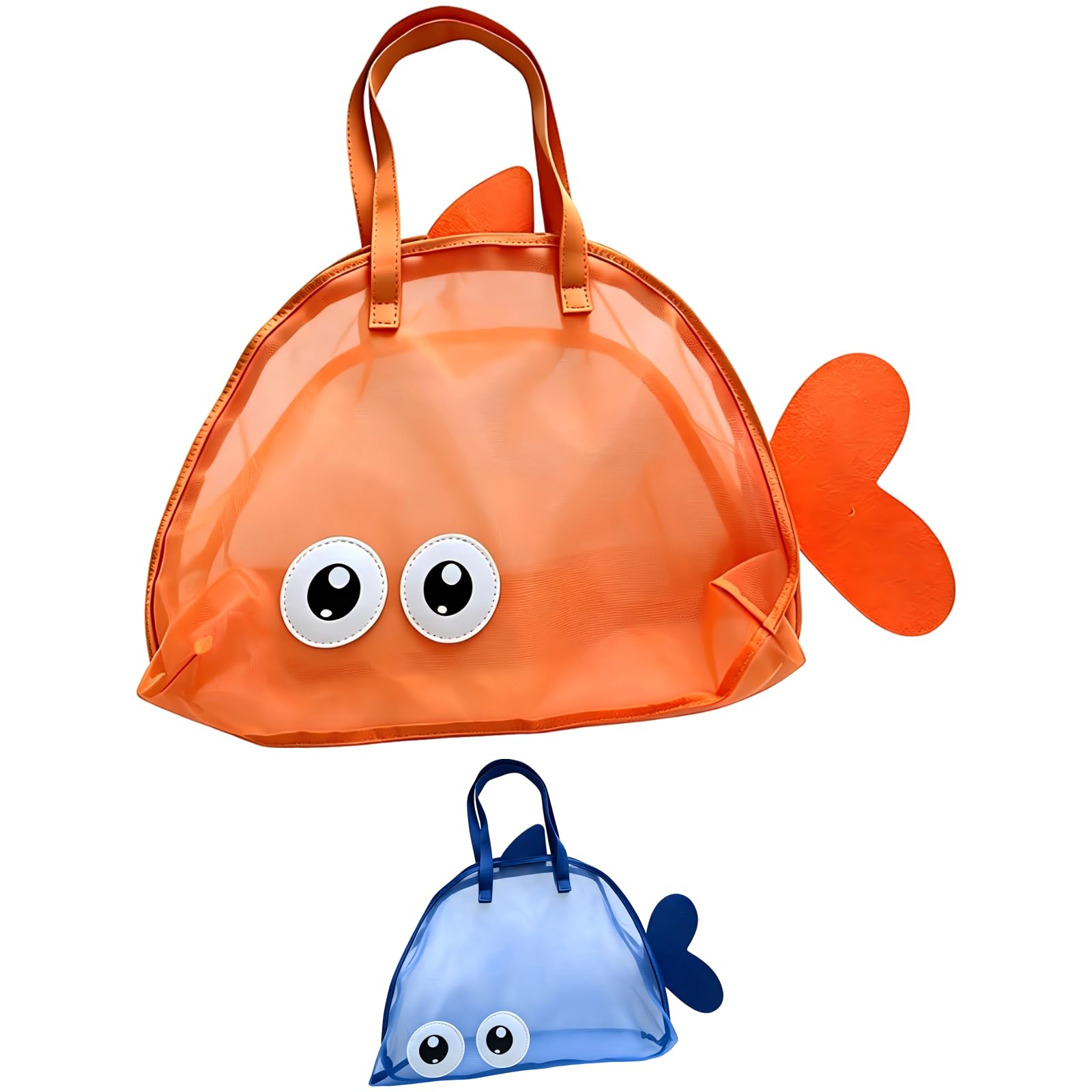 Lot de 2 Sacs de Plage en Forme de Poisson, Grande capacité 46 x 40 x 12 cm, Sac de Rangement en Filet avec Queue pour Jouets de Sable, Natation, Piscine, Vacances au Bord de mer
