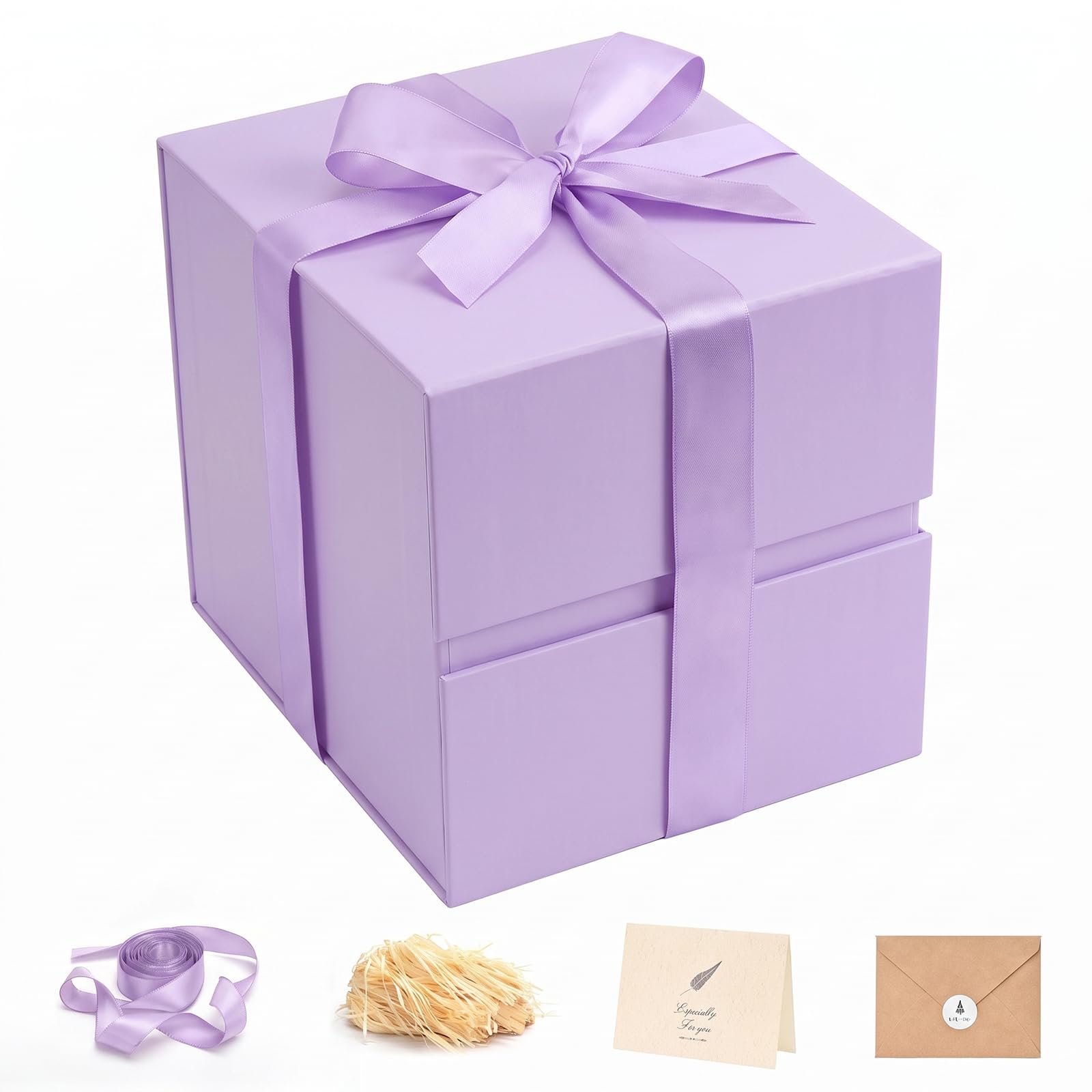 LIFELUM Purple Gift Box for Birthday with Magnetic Lid, 7"x7"x7"
