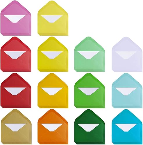 Supla 140 juegos de mini sobres coloridos con tarjetas de visita blancas en blanco, tarjetas de notas, 14 colores, tarjetas de regalo, sobres