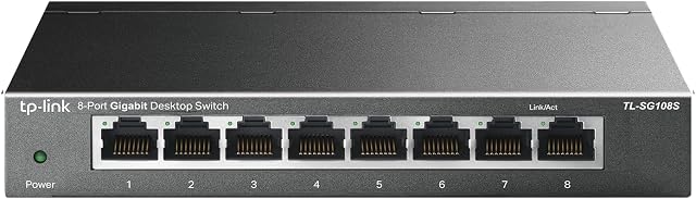 TP-Link TL-SG108S 8 Port Gigabit Ethernet Switch Desktop/Wall-Mount Plug & Play Fanless Sturdy Metal Limited Lifetime Protection 802.1p/DSCP QoS & IGMP Snooping Compact Design