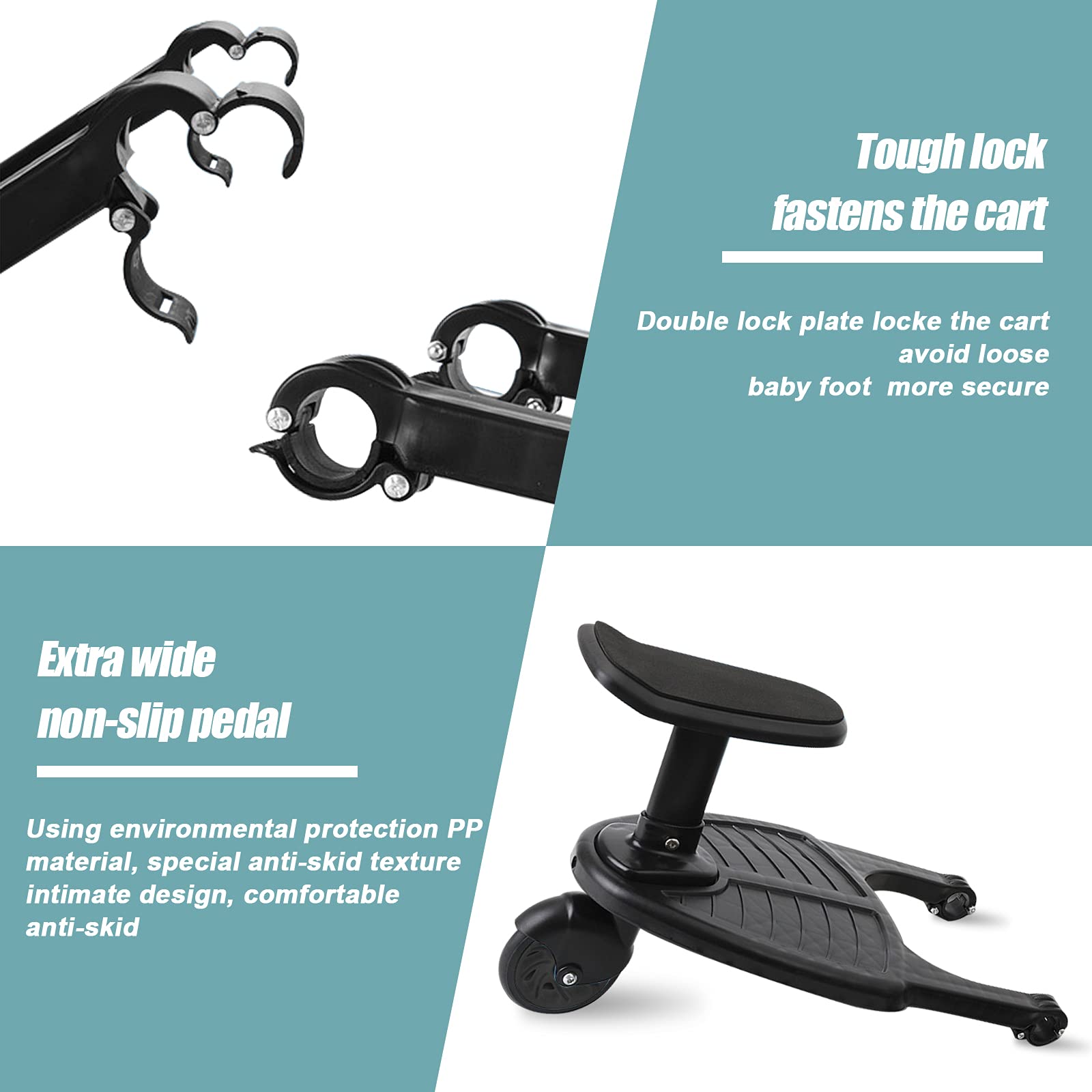 Planches À Roulettes Pour Bébé, Vihir Planche À Roulettes de Poussette, Avec Siege Planche debout pour sièg de connecteur amovible, Adaptée Aux Enfants de 2 À 6 Ans, 25 kg, Non Universal
