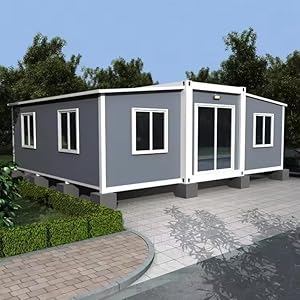 40FT Prefab Tiny Home for Sale Foldable Modular Self-Build House with 2 Bedrooms and 1 Fully Equipped Kitchen and Bathroom Suitable for Construction Site Dormitory, Temporary Housing and Office Space