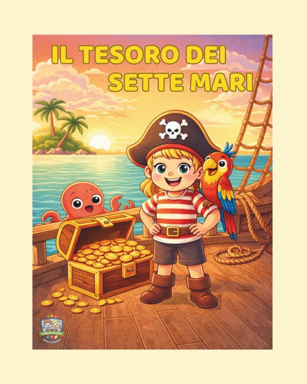 IL TESORO DEI SETTE MARI: Libro Illustrato da Colorare per Bambini 4-8 Anni, personaggio femmina (Piccoli Artisti — Libri da Colorare per Bambini)