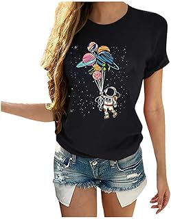 Space Shirts for Women NASA Shirt Moon Graphic Tees Astronaut Print T Shirt Space Fan Gift Shirt Short Sleeve Tee Tops - Buy now