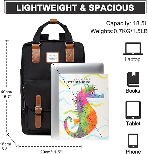 Miniatura 2 de VASCHY Mochila escolar para hombres y mujeres, unisex, resistente al agua, casual, mochila para la universidad, se adapta a portátiles de 15