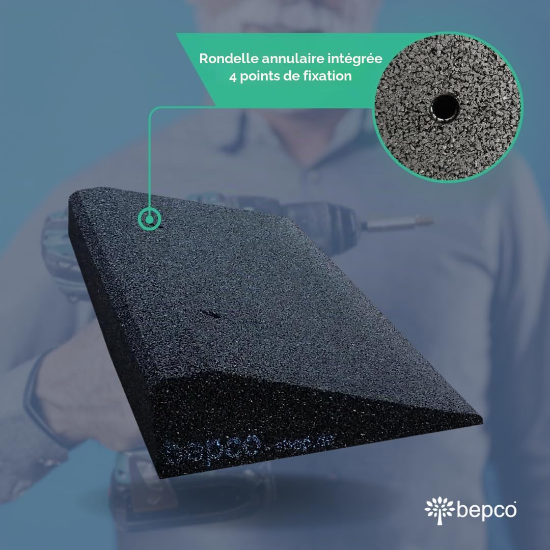 bepco Rampe de Trottoir, L x l x H : 50 x 25 x 6 cm, en Caoutchouc (Noire), avec rondelles intégrées à la Rampe pour la Fixation