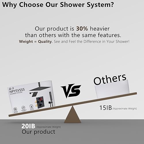 Miniatura 56 de Sistema de ducha de lluvia, cabezal de ducha de lluvia montado en la pared de 12 pulgadas con chorros corporales y ducha de mano, juego de grifo