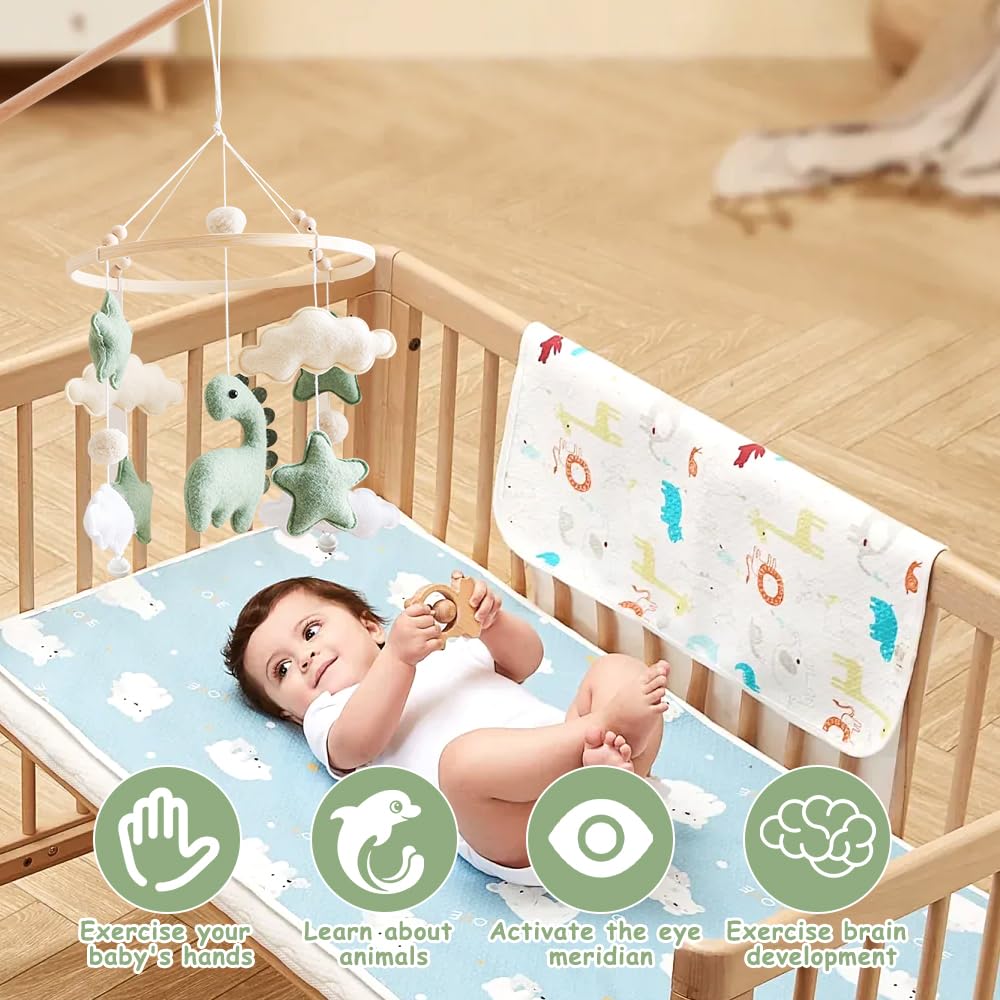 Movil Cuna Bebe, Carrusel Cuna Bebe con Dinosaurios, Nubes y Estrellas, Mobile bebe Colgante Decoración, Regalo para Recién Nacidos, Niños y Niñas