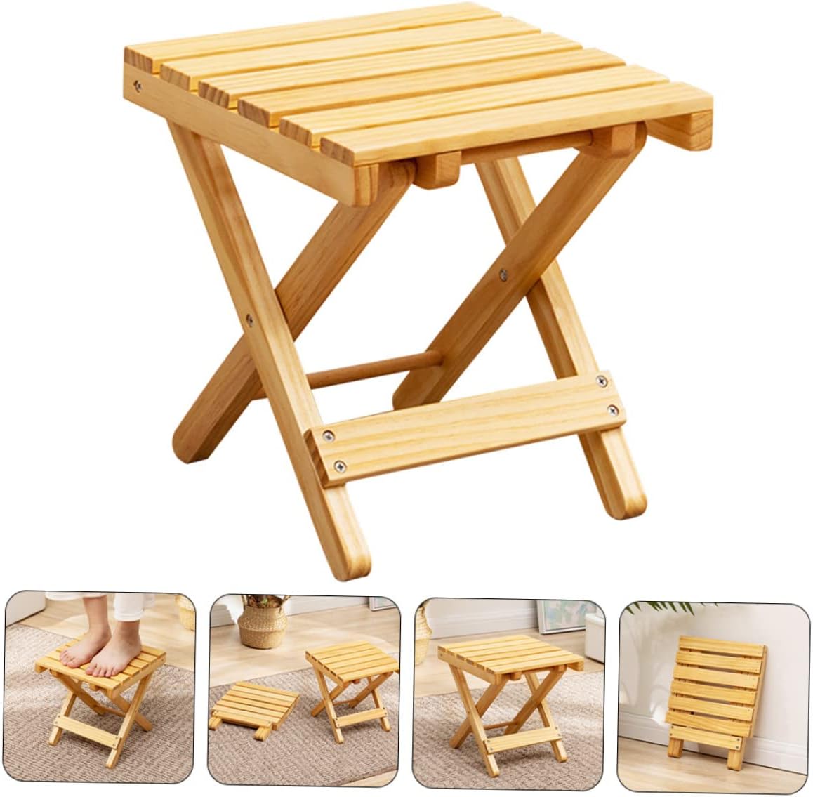 PRETYZOOM Compact Wooden Folding Picnic Table Lightweight Outdoor Plant Stand Stool for Beach Camping and Indoor Use Picnic Lovers
