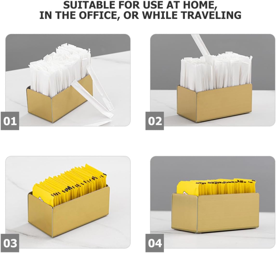 Sugar Packet Holder Design and Stainless Steel Tea Organizer Small Rectangular Coffee Bar Organizer with Easy to Clean Portable for Home and Bathroom Use