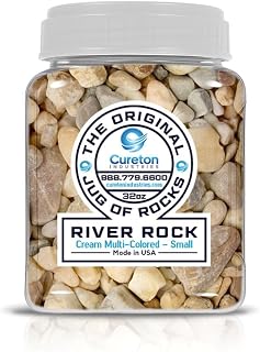 32 oz Jug Multicolor Cream Small River Rock, ½-1½ inch size, for indoor outdoor decor, vase filler, candles, art, crafts, aquariums, fairy gardens, planters, tablescapes, terrariums