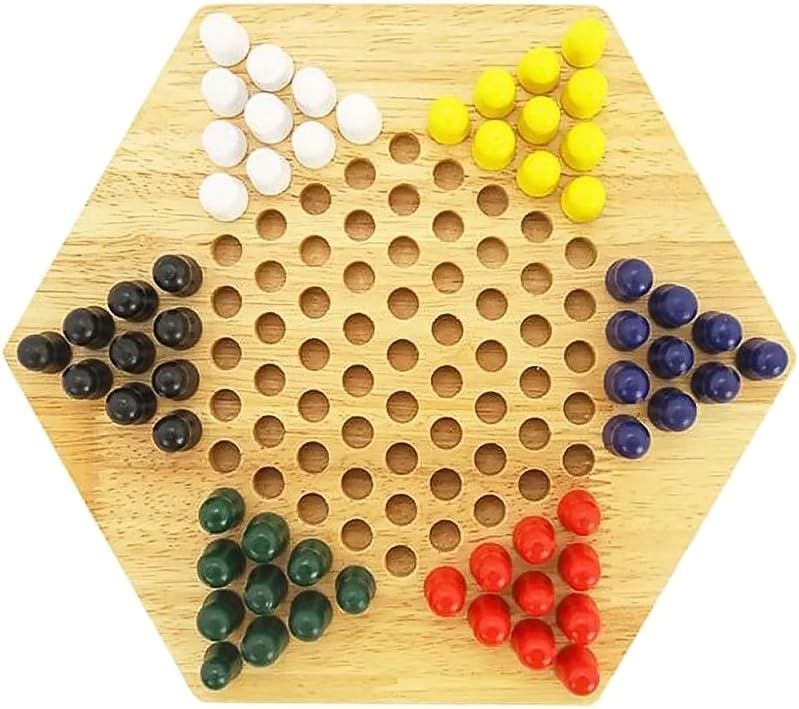 AMGLOBAL Hexagon Natural Wood Chinese Checkers