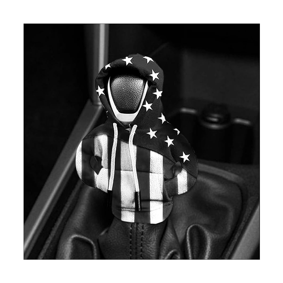 Bittwee Car Gear Shift Knob Hoodie, American US Flag Mini Sweater Gear Lever Cover, Cute Funny Vehicle Protector Decoration Accessories, Universal for