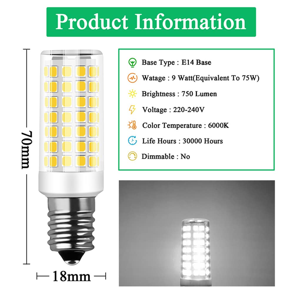 5er-Pack RANBOO E14 LED Birnen, 9W (ersetzt 75W), Kaltweiß 6000K, 750 Lumen – Nicht Dimmbar