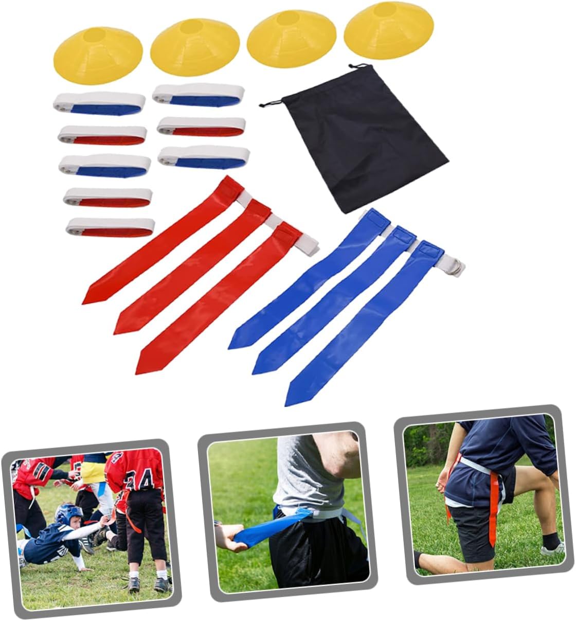 KESYOO 1Set Adjustable Football Waist Flag Set with White Belts Flags and Markers for Youth and for Training Scrimmages and Fun Activities