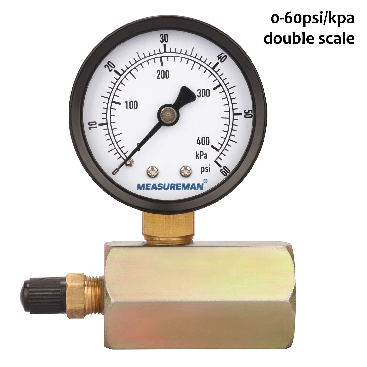 MEASUREMAN 5,1 cm Stahl-Gasdruckprüfgerät, 1,9 cm FNPT Anschluss, 0-60 Psi/kpa, +/-3-2-3 % Genauigkeit