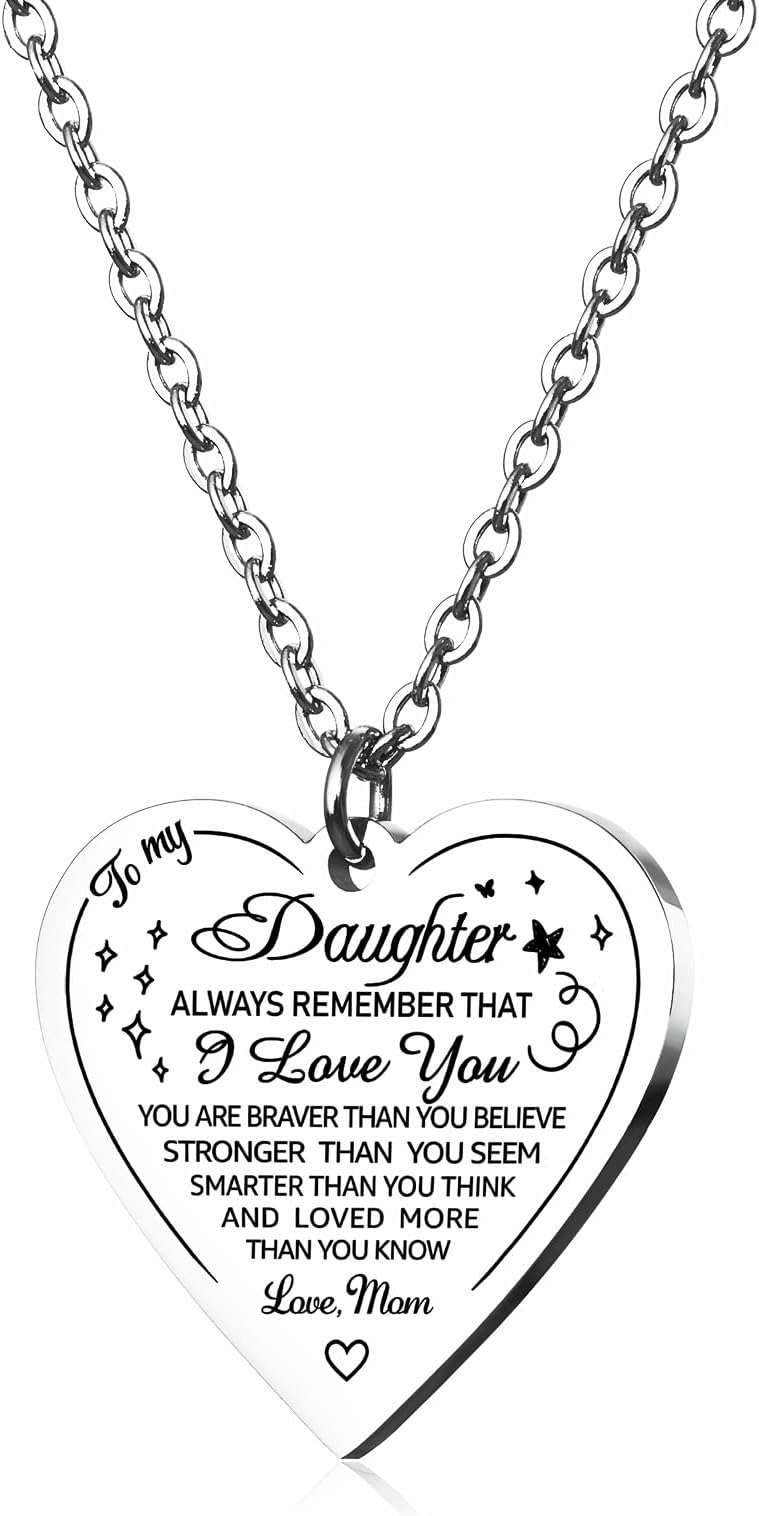 Inspirational Heart-Shape Pendant I Love You Necklace Jewelry for Women Teens,Mother's Day Birthday Christmas Gifts for Daughter from Dad Mom.