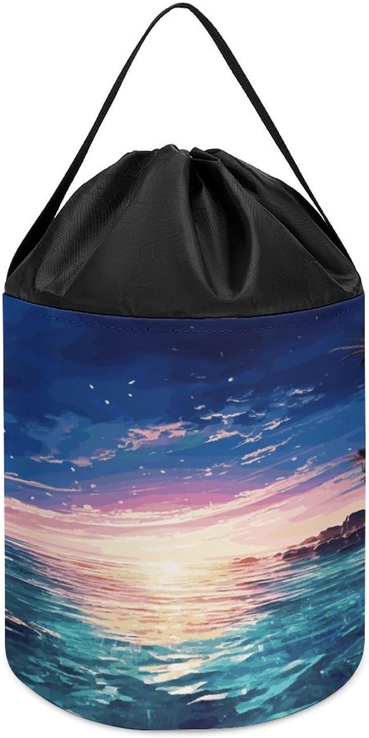 Night Ocean Storage Bag Large Reusable,Storage Box with Handle Drawstringm, Toy Storage Organizer Travel Case for Building Toys for Puzzles, Building Blocks, Board Game, Stationery, Books