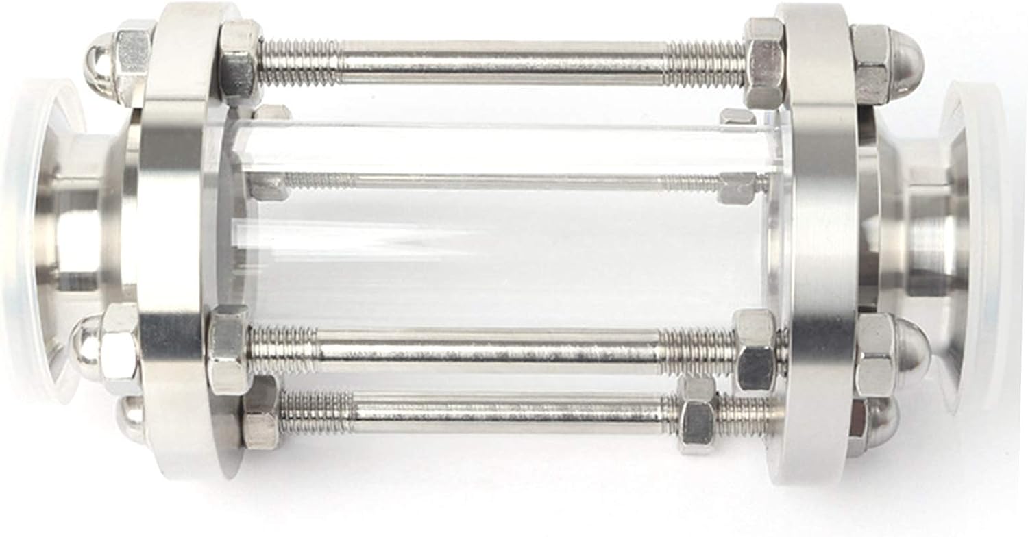 Designed for Pipe OD:51mm 2" in-Line Sight Glass with Clamp End, Flow Sanitary Straight Sight Glass SS304, with 2 pcs 2" Tri-clamp and Silicone Gasket Set