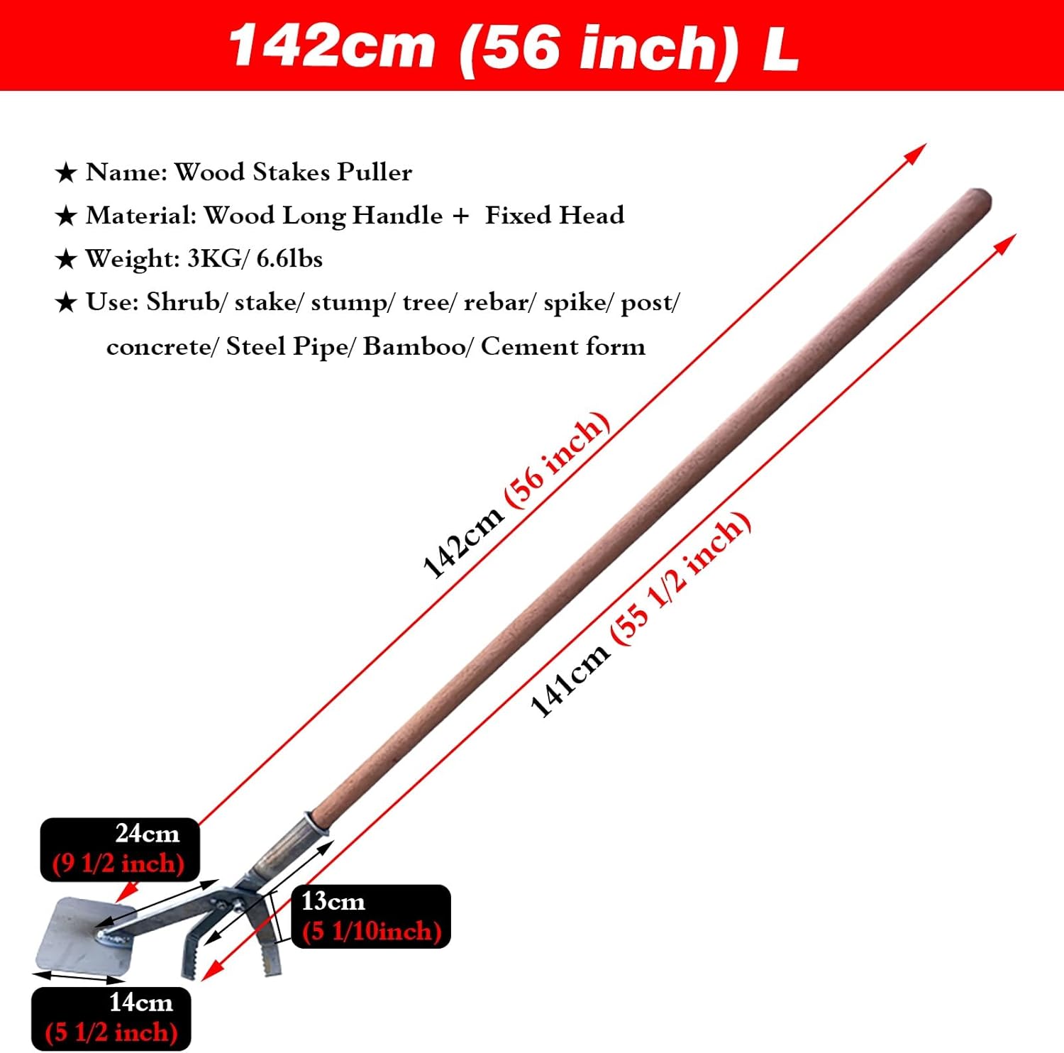 Tree Root Extraction Tool - Lever Principle Post Puller 142cm (56 in) for Landscaping, Farm & Construction - Heavy Duty, Easy to Use, Durable Root Remover