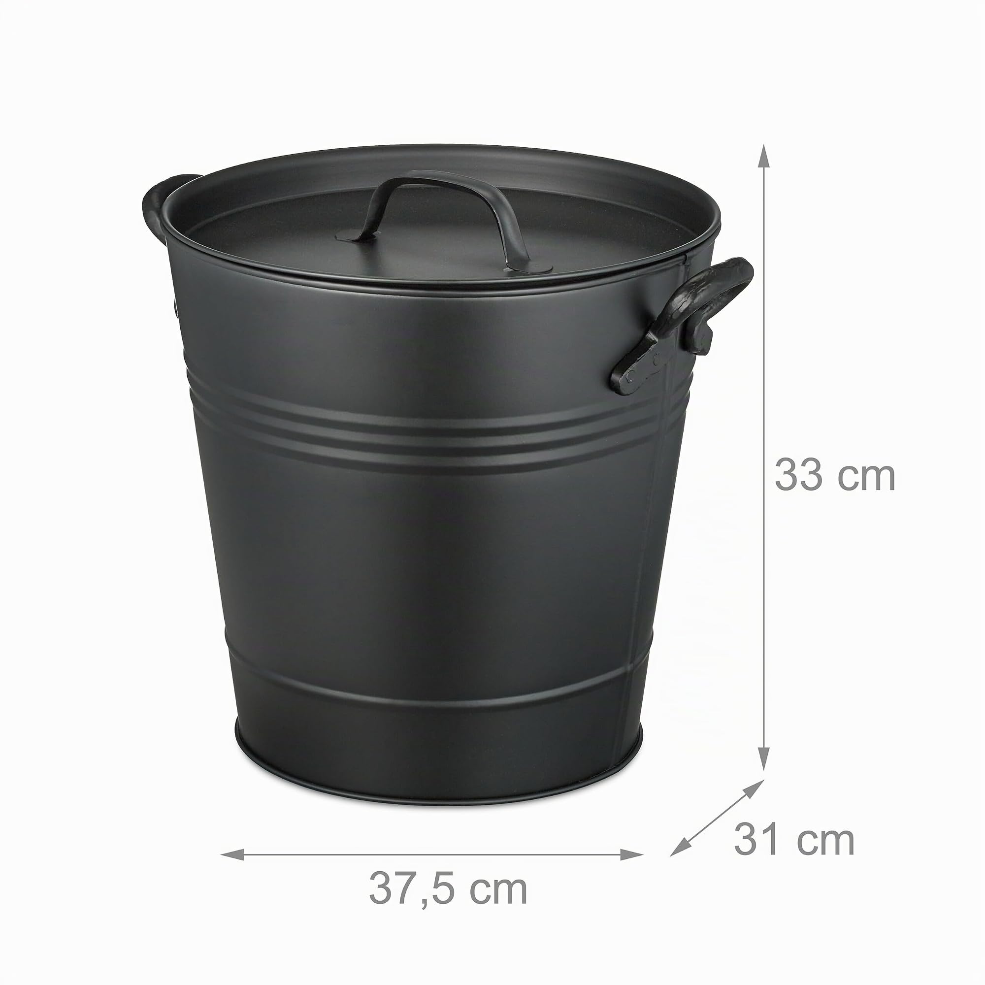 Relaxdays Cubo Cenizas con Tapa, 19 litros, Recipiente con Asas, para Carbón y Restos de Leña, Estufa, Barbacoa, Negro
