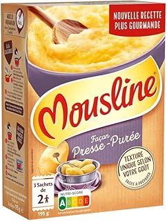 Mousline Authentique Purée Onctueuse Prête en 2 Min - Format 2 Pers. 195g Facile, Rapide, Délicieuse - Idéale pour Repas Express et Gourmand - Le Lot De 4