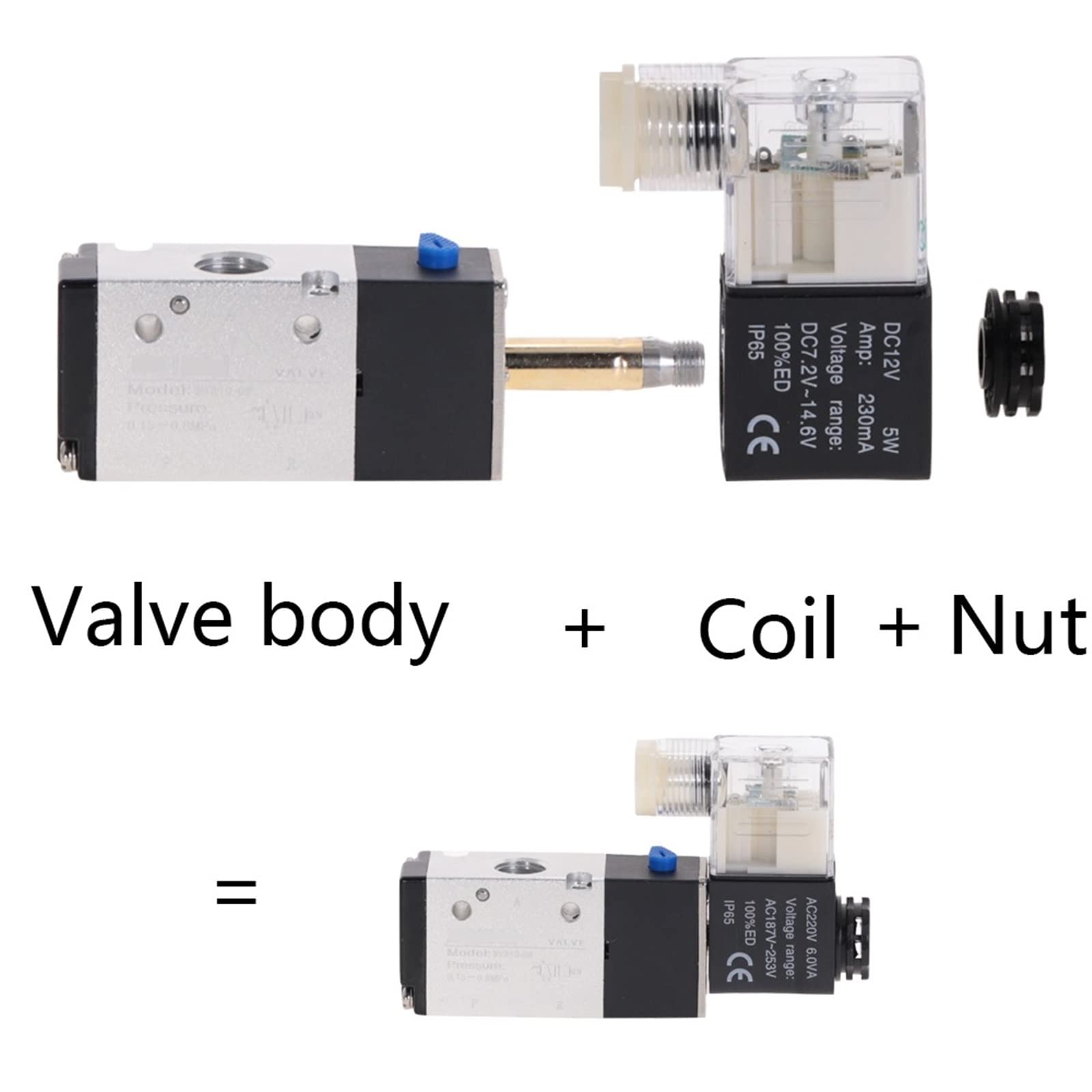 Válvula Solenoide neumática de 3 vías, 2 Posiciones, Control direccional Aire 3V210-08 DC12V DC24V AC110V AC220V 1 Uds(3v210-08 W 6mm,AC 110V)
