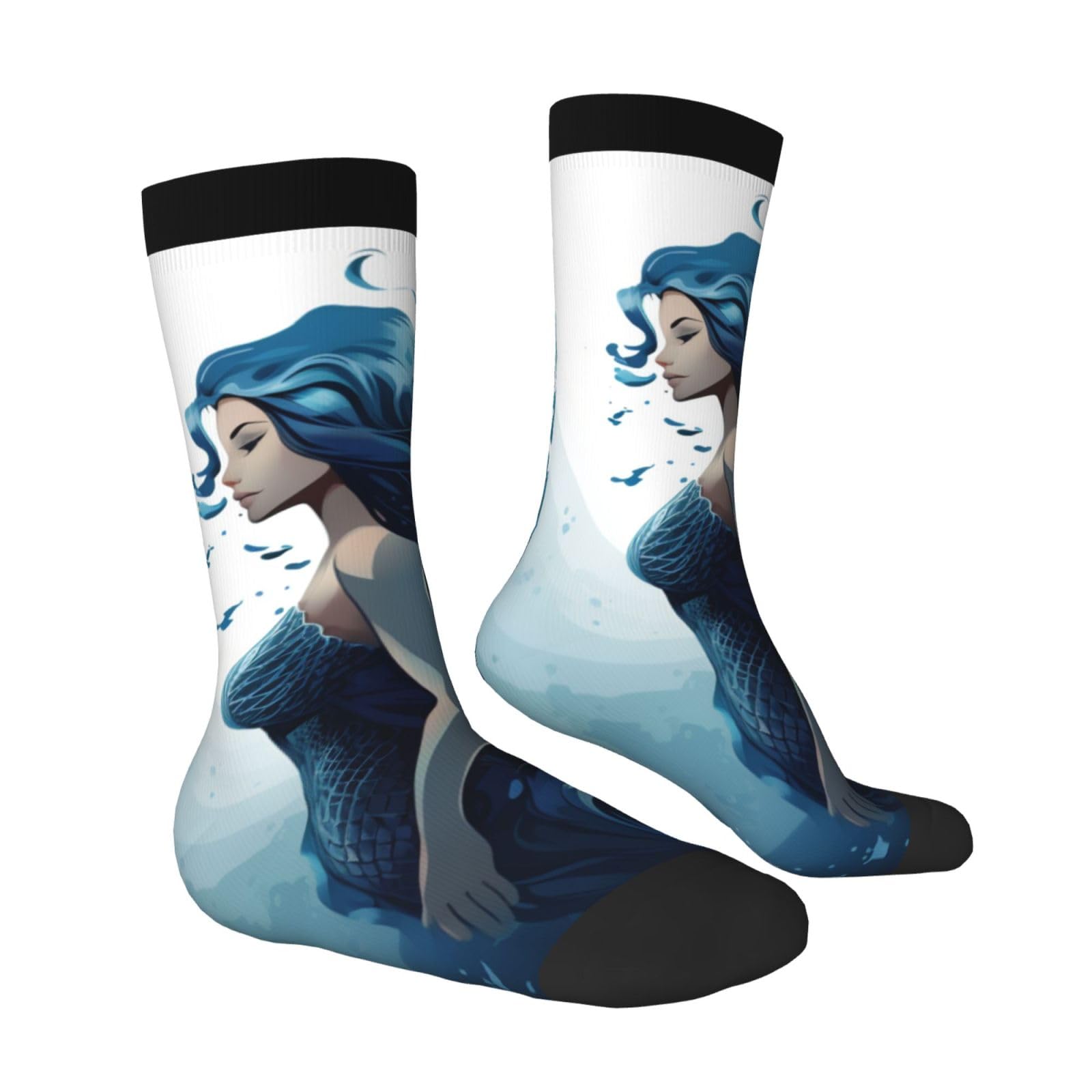 LZQPOEAS Blue Mermaid Athletic Socks Unisex Cushioned Crew Socks Hiking Running Calf Sock Soft Above Ankle Sock