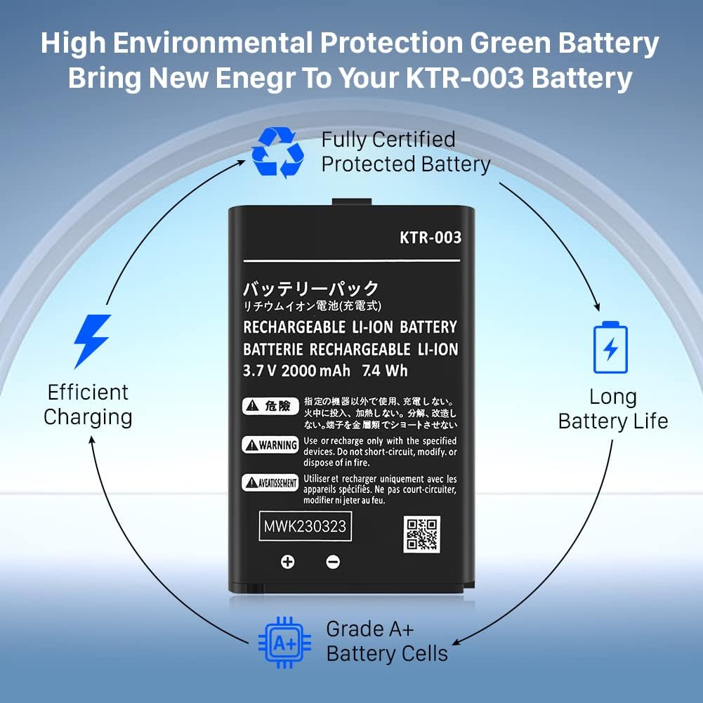 New 3DS Battery Pack, 2000mAh (2023 New Upgrade) Rechargeable Lithium-ion Battery KTR-003 Compatible with New Nintendo 3DS N3DS