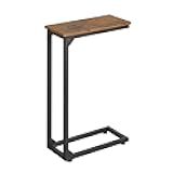 C Shaped End Table, Couch Table That Slide Under, Small Side Table for Couch, Sofa and Bed, TV Tray for Small Space, Living Room, Bedroom, Bedside, Rustic Brown HKET1003-1BR