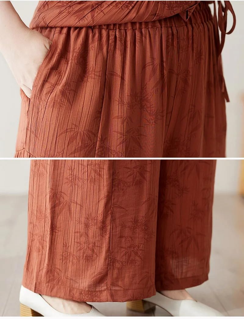 Women High Waist Two Piece Set Top Wide Leg Pants Casual Summer Outfit