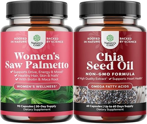 Paquete de Saw Palmetto extra fuerte para mujeres y cápsulas de extracto de aceite de semilla de chía – Vitaminas de crecimiento del cabello más