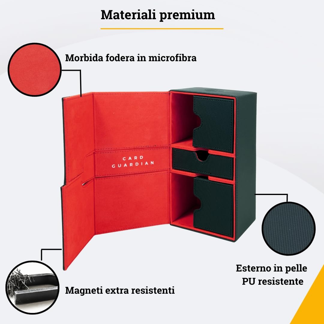 Card Guardian – Premio Double Deck Box capacita 200 Carte Collezionabili e Figurine - Grande - Deck Box Senza PVC (Nero)