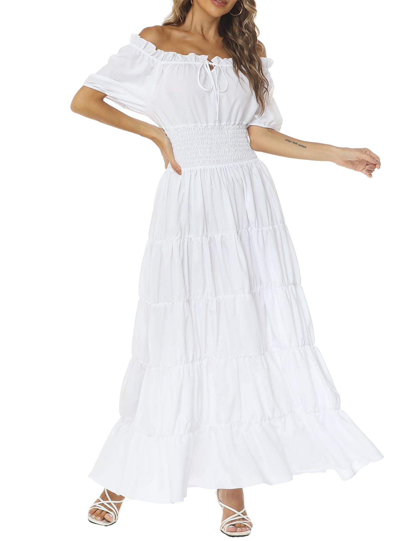 Aibaowedding Renaissance Costume Women's Medieval Chemise Peasant Dress Irish Boho Long Dresses (UK, Alpha, S, Regular, Regular, White)