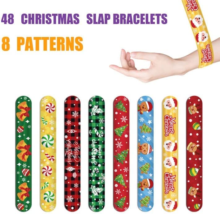 Pack De 24 Pulseras Slap De Navidad – Pulseras De Juguete Con Dibujos De Papá Noel, Árbol Y Reno, Regalo De Cumpleaños Y Fiesta Para Niños